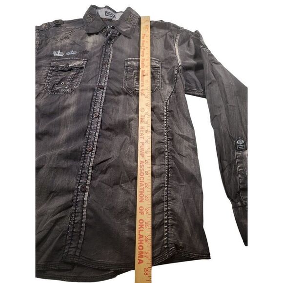 Roar Strength Refined Button Up Shirt Men Sz L Embroidered Charcoal Gray‎ - Picture 3 of 7